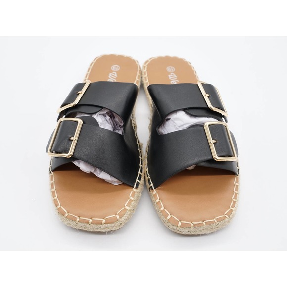 Weeboo Sandals Womens 6.5 Black Faux Leather Flat Espadrille Slides Adjustable - Picture 7 of 10
